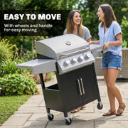 4 Burner Gas BBQ Grill with Side Burner and Warming Rack for Easy Outdoor Cooking Black Outsunny