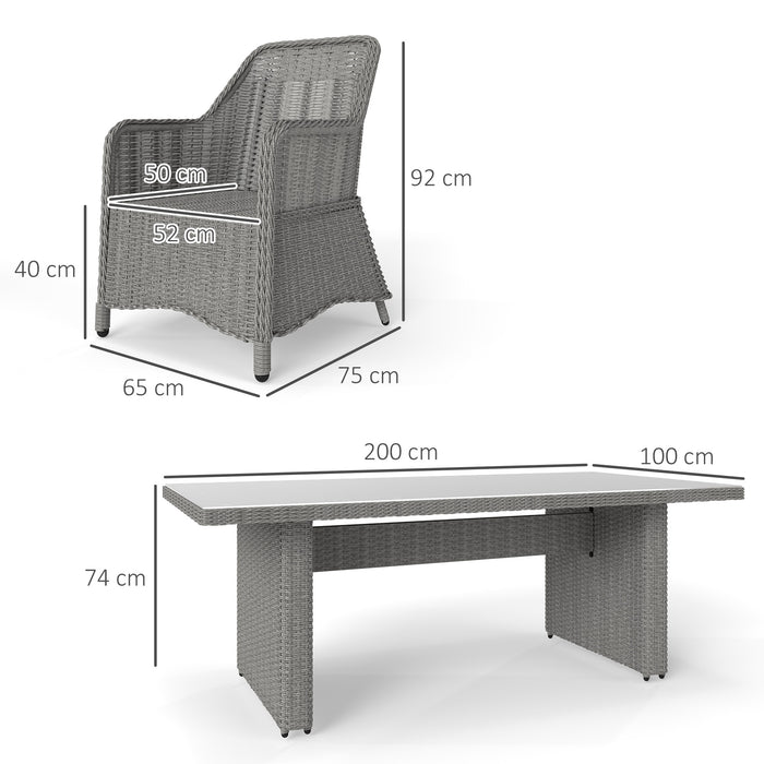 Grey 6 Seater Rattan Patio Dining Set With Cushions and Glass Top Table by Outsunny