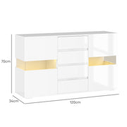 White High Gloss LED Sideboard Cabinet with Storage Shelves and Modern Design