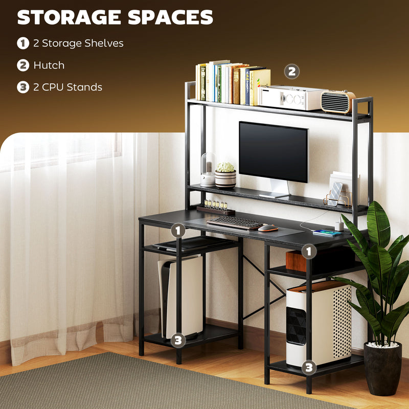 Black Computer Desk with LED Lights and Power Outlets Home Office Gaming Desk by HOMCOM