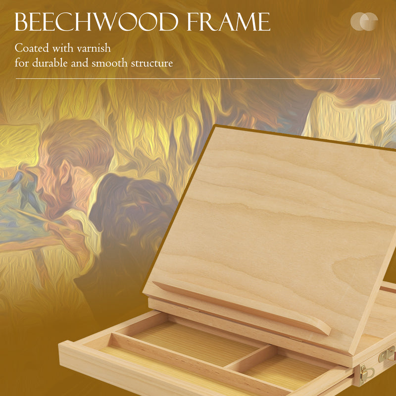Portable Wooden Artist Easel with Storage Drawer Ideal for Tabletop Painting, Natural