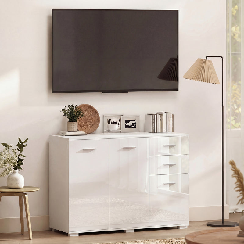 Sideboard with Adjustable Shelf for Organised Storage High Gloss White AOSOM