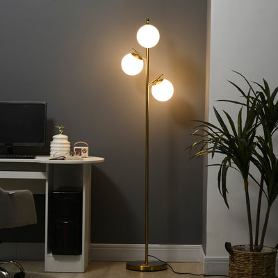 Modern Gold 3 Light Tree Floor Lamp with Adjustable Colour Temperature for Living Room Homcom