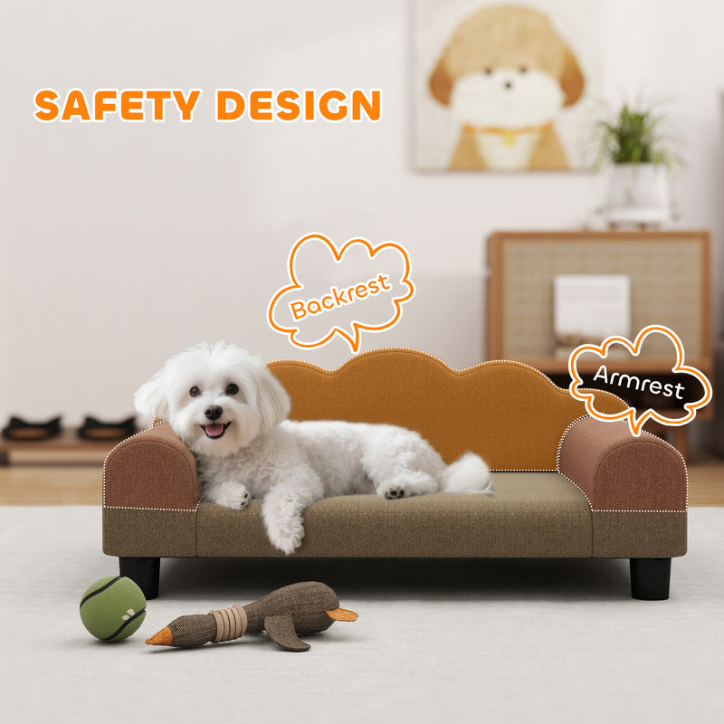 Elevated Dog Sofa Bed with Backrest and Armrest for Small Pets Ideal for Lounging Brown