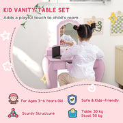 Kids Vanity Table Set with Mirror Stool and Storage for Ages 3 to 6 Years, Pink