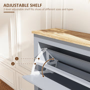 Narrow Wooden Shoe Cabinet with Flip Doors and Adjustable Shelf for Hallway Storage Grey