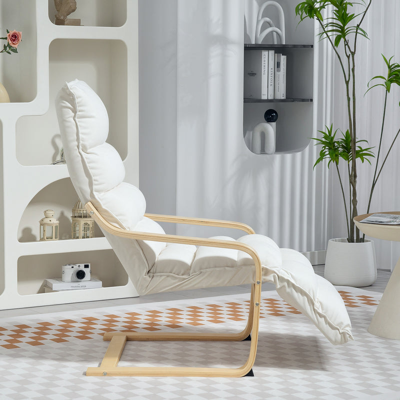 Curved Wooden Accent Chair with Adjustable Footrest Cream White by HOMCOM