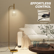Gold Floor Lamp with Glass Shade and Foot Switch for Living Room or Bedroom by HOMCOM