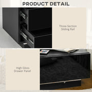 Black High Gloss Bedside Table with RGB LED Lights and Storage Drawers for Bedroom