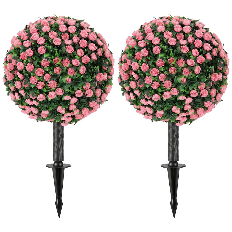 Artificial Rose Topiary Stakes Set of 2 for Easy Year Round Front Door Display