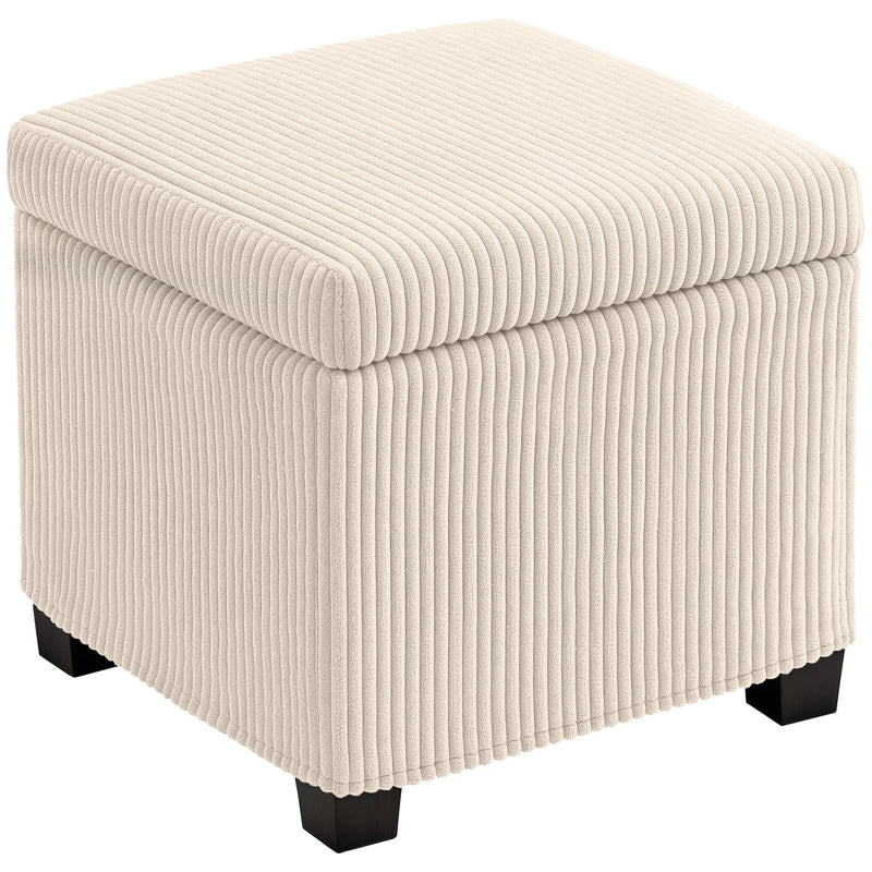 Beige Corduroy Square Storage Ottoman Stool with Removable Lid and Legs 40cm by HOMCOM