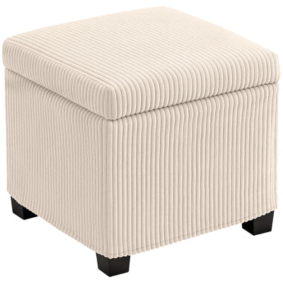 Beige Corduroy Square Storage Ottoman Stool with Removable Lid and Legs 40cm by HOMCOM Homcom