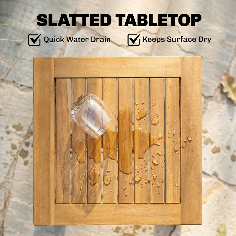 Coffee Table for Indoor or Outdoor Use Compact Acacia Wood with Slatted Top Teak Outsunny