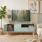 TV Stand with Adjustable Storage and Cable Management for Tidy Living Room Light Green Oak AOSOM