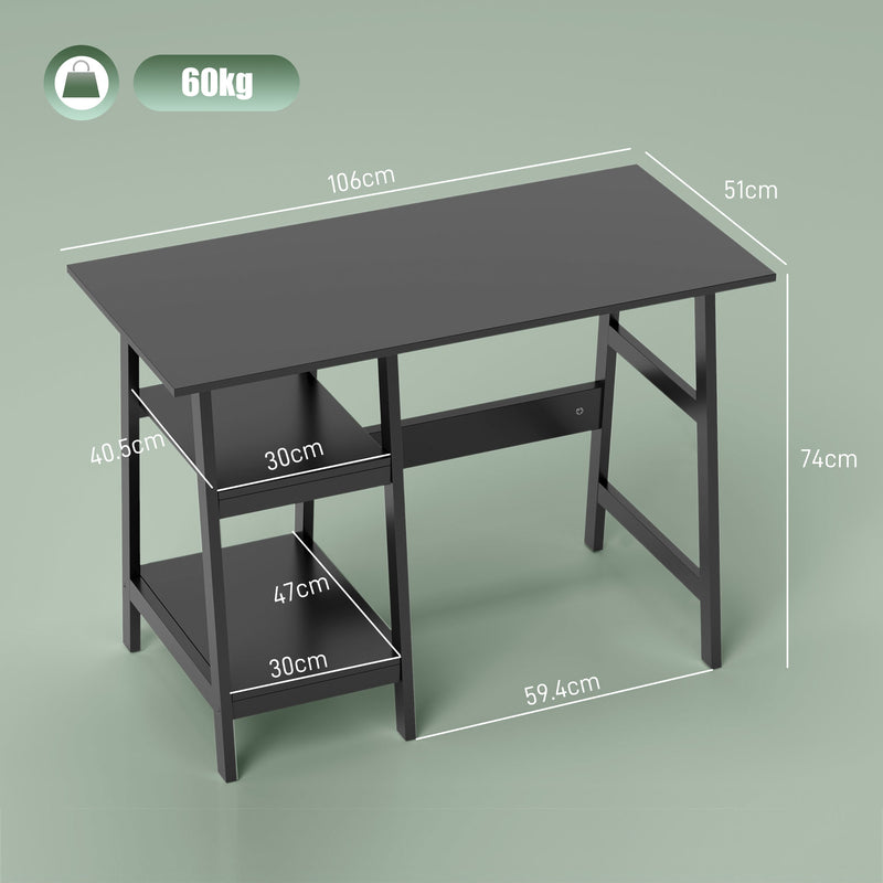 Black Compact Computer Desk with Storage Shelves and Bookshelf for Home Office