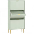 Slim Shoe Cabinet for Hallway Organisation with Flip Drawers and Adjustable Shelves Light Green