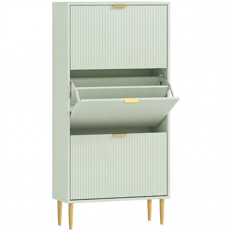 Slim Shoe Cabinet for Hallway Organisation with Flip Drawers and Adjustable Shelves Light Green