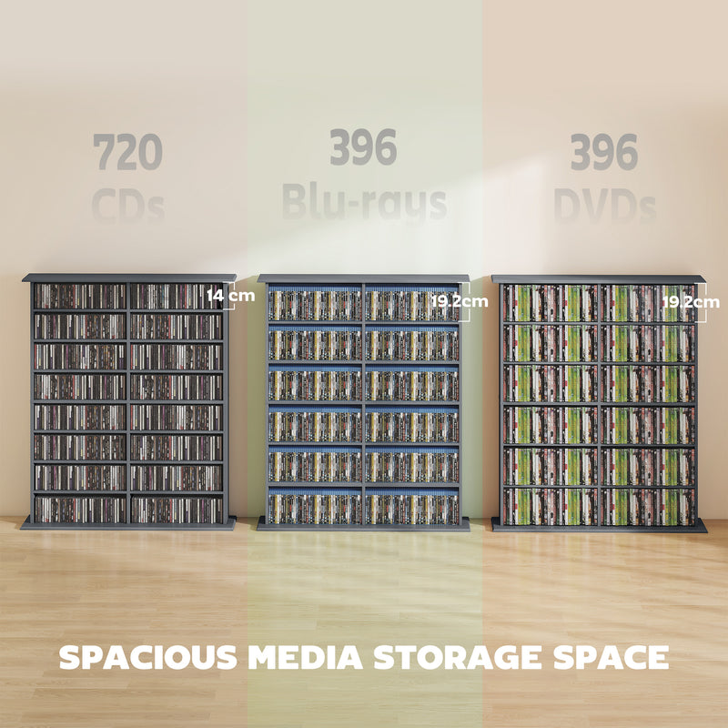 16 Compartment Media Storage Shelf With Adjustable Shelves For Home Or Office Grey