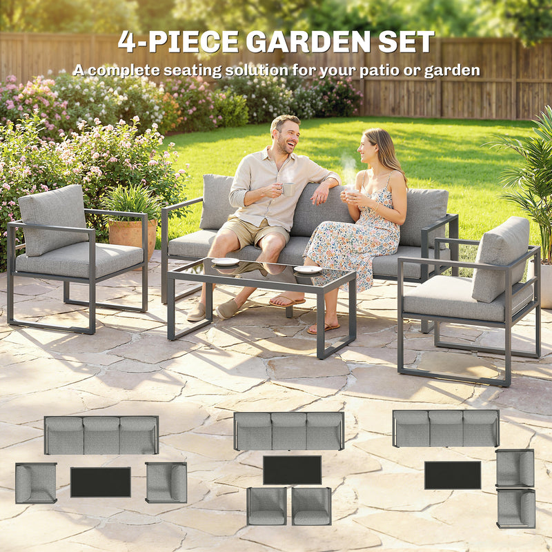 Garden Furniture Set with Cushions and Rust Resistant Frame for Relaxing Outdoors, Dark Grey
