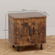 Nordic Bedside Table With Sliding Roller Doors And Metal Legs For Bedroom Rustic Brown
