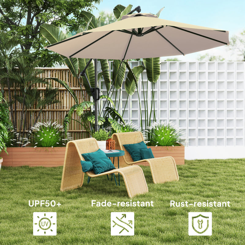 Khaki 3m Cantilever Garden Parasol with Cover and Wind Protection Strap by Outsunny