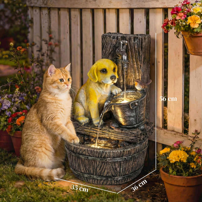 Garden Water Fountain with LED Lights for Calming Sounds and Relaxing Outdoor Spaces Rustic Brown AOSOM