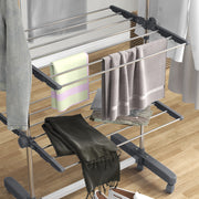 Foldable Clothes Drying Rack with Side Arms and Wheels for Indoor Use, Grey