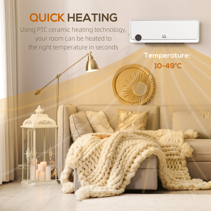 Wall Mounted Electric Heater with Timer and Remote Ideal for Home or Office Use White