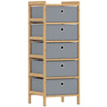 Slim Chest of Drawers for Small Bedrooms with Five Fabric Storage Drawers Natural AOSOM
