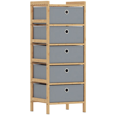 Slim Chest of Drawers for Small Bedrooms with Five Fabric Storage Drawers Natural AOSOM
