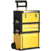 Yellow 3 in 1 Stackable Rolling Tool Box With Wheels For Garage Or Workshop Storage