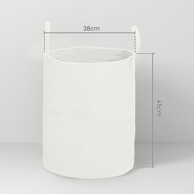 36L Cotton Rope Laundry Basket With Handles Ideal For Bedroom Or Bathroom, Cream White