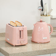 1.7L Fast Boil Kettle and 2 Slice Toaster Set with Auto Shut Off Ideal for Busy Mornings, Light Pink