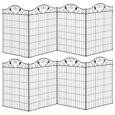 Set of 8 Decorative Metal Garden Fence Panels for Patio or Lawn Use 365cm Black
