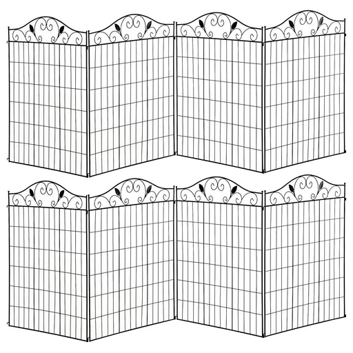 Set of 8 Decorative Metal Garden Fence Panels for Patio or Lawn Use 365cm Black