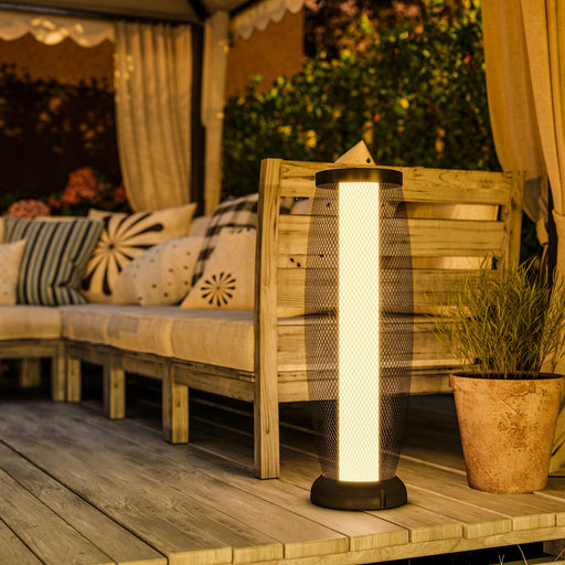 Black Solar Garden Floor Lamp 71.5cm with LED Light and Metal Shade for Outdoors