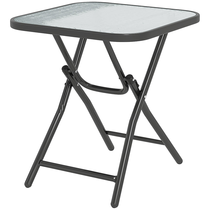 Folding Garden Side Table with Ripple Glass Top for Patios and Balconies Black