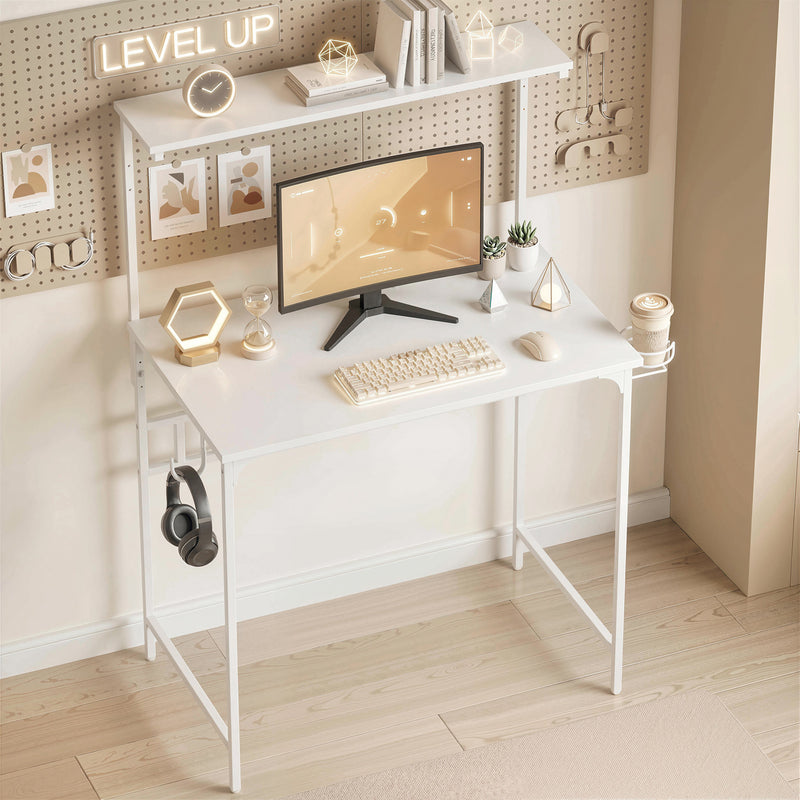 Computer Desk with Shelves and Cup Holder for Small Spaces White AOSOM