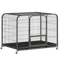 Heavy Duty Steel Dog Crate for Large Breeds with Easy Access and Lockable Wheels Black Pawhut