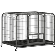 Heavy Duty Steel Dog Crate for Large Breeds with Easy Access and Lockable Wheels Black Pawhut