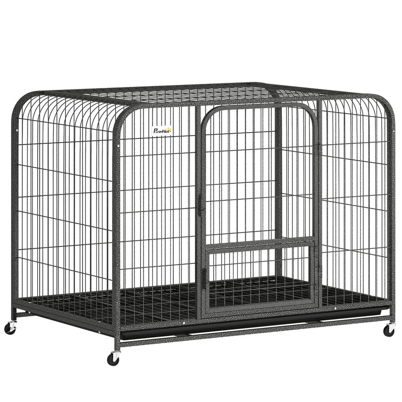 Heavy Duty Steel Dog Crate for Large Breeds with Easy Access and Lockable Wheels Black Pawhut