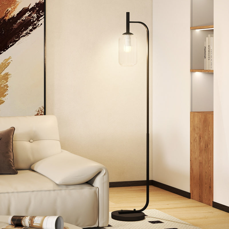 Modern Black Floor Lamp with Glass Shade and Foot Switch for Living Room or Bedroom