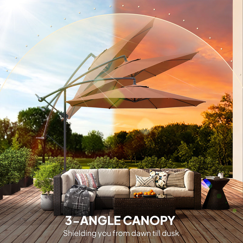 Cantilever Garden Parasol with Adjustable Shade and Crank Handle for Patio or Outdoor Use Coffee AOSOM