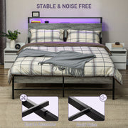 Grey Double Steel Bed Frame with LED Lights and Headboard Shelf by HOMCOM
