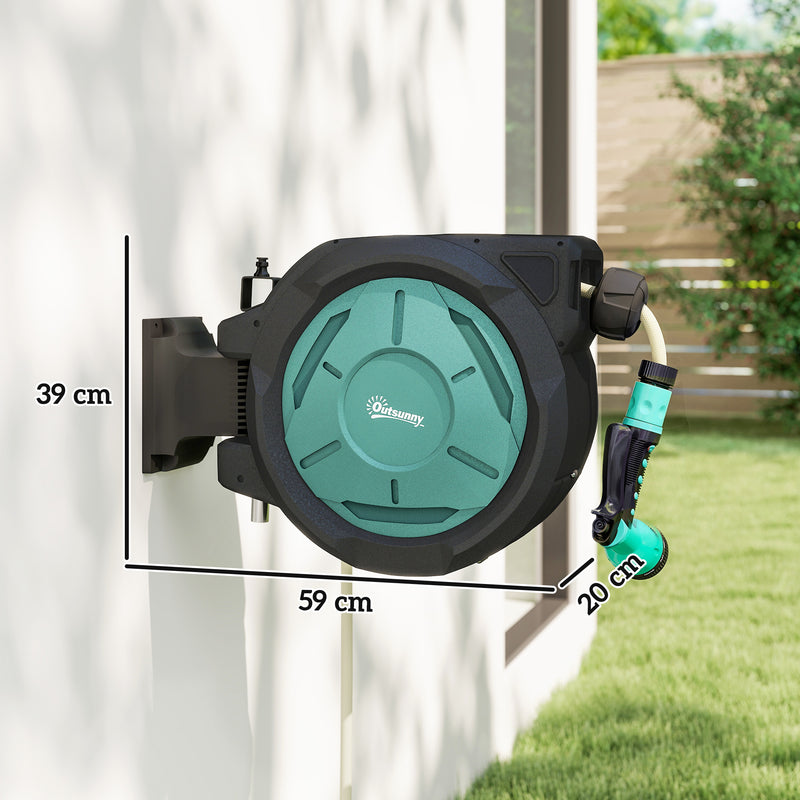 Wall Mounted Retractable Garden Hose Reel With Auto Rewind And Spray Nozzle Black Outsunny
