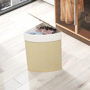 Bamboo Corner Laundry Basket With Lid 55L Removable Liner Bathroom Hamper