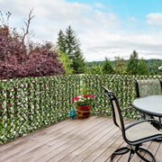 Expandable Garden Trellis Fence with Faux Eucalyptus Leaves for Patio or Balcony Privacy