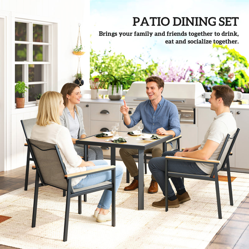 Garden Dining Set for 4 with Comfortable Chairs and Easy Clean Tabletop Teak Outsunny
