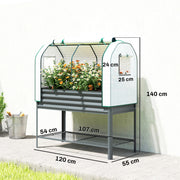 Raised Garden Planter With Greenhouse Cover And Tool Shelf For Easy Gardening Dark Grey Outsunny