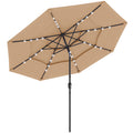 Garden Parasol with Solar LED Lights and Adjustable Shade for Outdoor Dining Khaki Outsunny